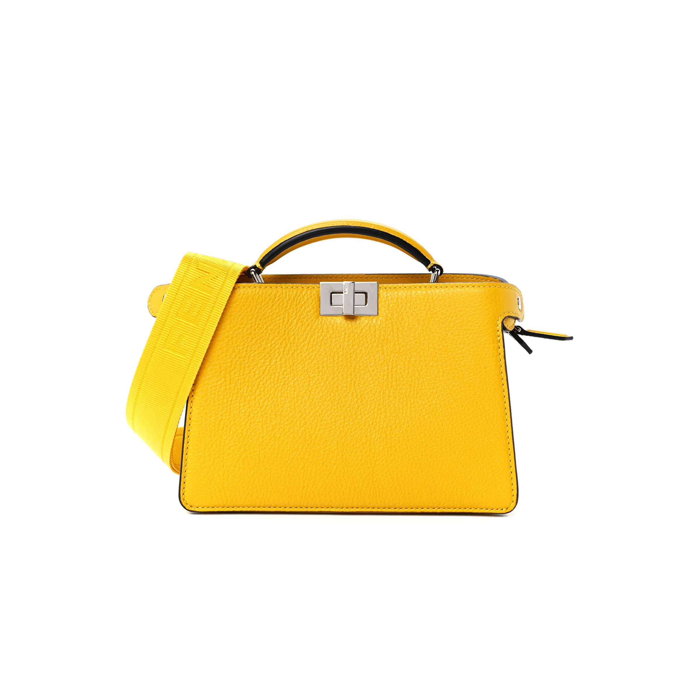 F**di cuoio romano vitello cover bi-color peekaboo i see u x cross satchel sunflower stone mimosa (23*14.5*6cm)